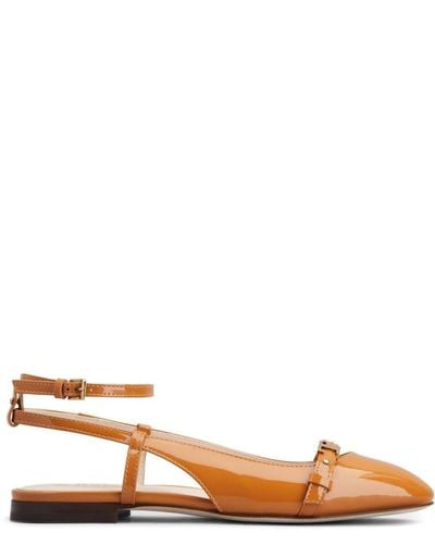 Tod's T Timeless Leather Ballerina Shoes - Brown