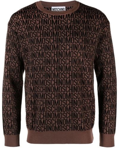 Moschino Jacquard Crew Neck Sweater With Monogram - Brown