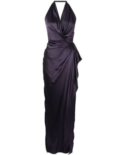 Michelle Mason Satin Backless Halter-neck Gown - Blue