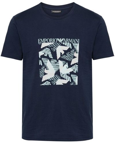 Emporio Armani Logo-Print Cotton T-Shirt - Blue