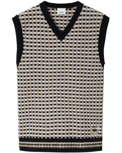 Burberry Check-pattern Cotton-blend Vest - Black