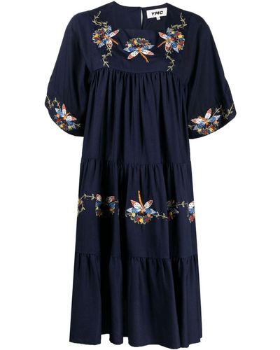 YMC Petite Paloma Floral-embroidered Dress - Blue
