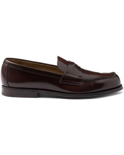 Prada Penny-slot Leather Loafers - Brown