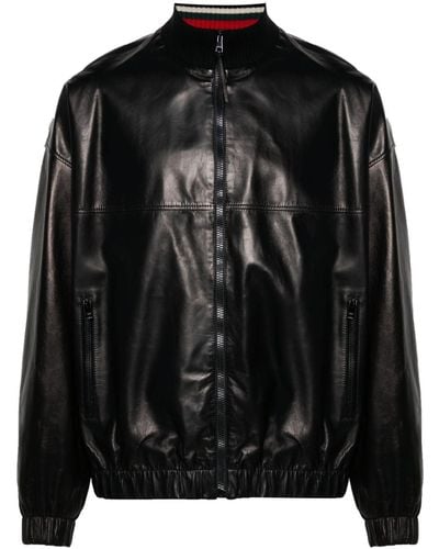 Gucci Logo-embroidered Leather Bomber Jacket - Black