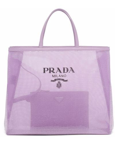 Prada Sequinned Logo-print Mesh Tote Bag - Purple