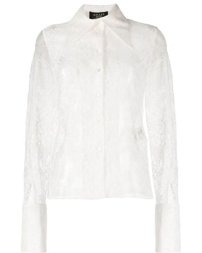 A.W.A.K.E. MODE Lace Pointed-collar Shirt - White