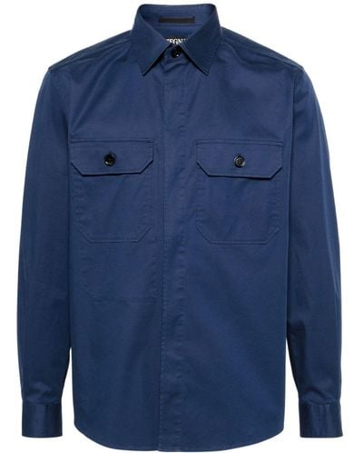 Zegna Twill-Hemd mit aufgesetzter Tasche - Blau