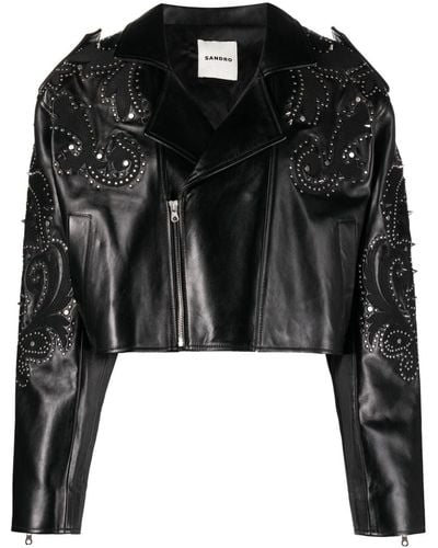 Sandro Mariah Leather Biker Jacket - Black