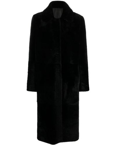 Liska Single-breasted Leather Coat - Black