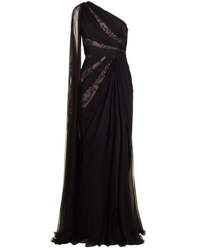 Zuhair Murad One-shoulder Draped Lace Gown - Black