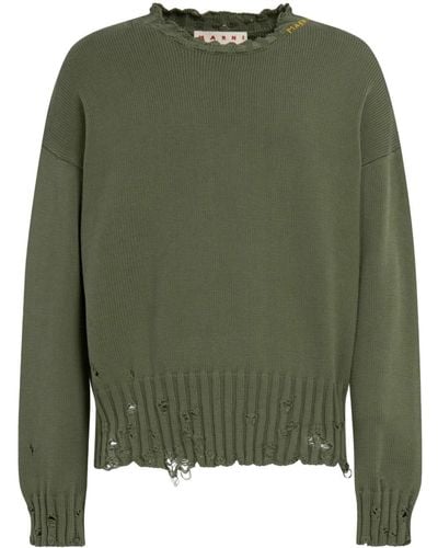 Marni Distressed-finish Knit Sweater - Green