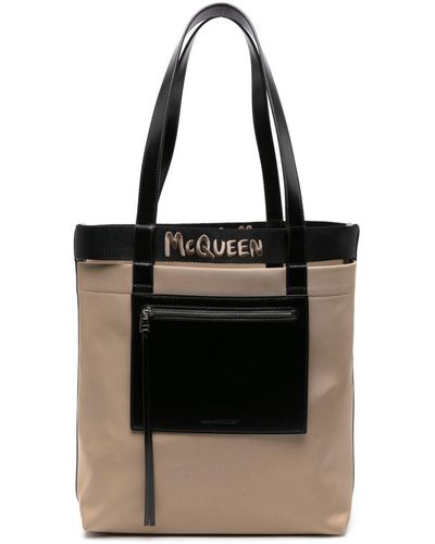 Alexander McQueen Logo-embroidered Leather Tote Bag - Black