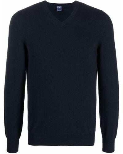 Fedeli V-neck Cashmere Sweater - Blue