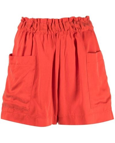 Casa Raki Emilia Ruched High-waist Shorts - Red