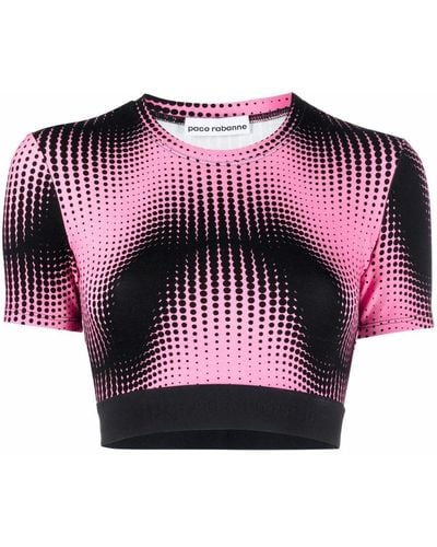 Rabanne Black And Pink Gradient-effect Logo-trim Cropped Top - Multicolor