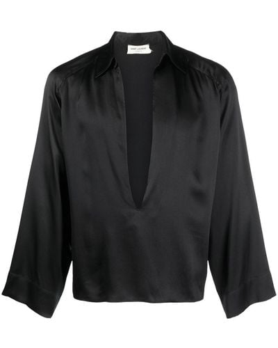 Saint Laurent プランジネックシャツ - ブラック