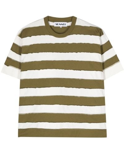 Sunnei Gestreiftes T-Shirt mit sichtbarer Naht - Grün