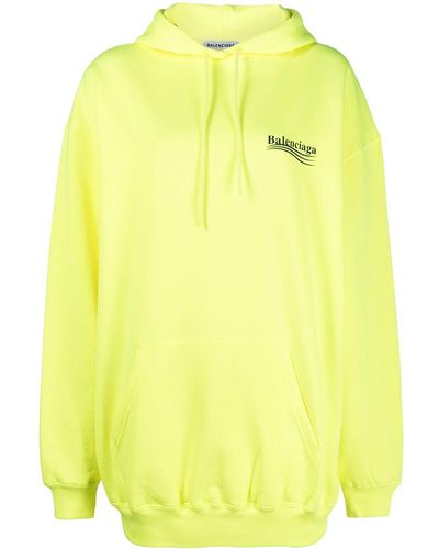 Balenciaga Logo Print Cotton Hoodie - Yellow