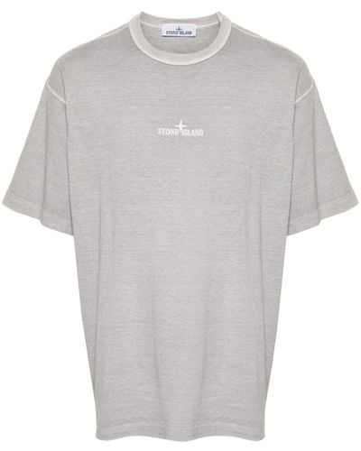 Stone Island T-shirt en coton à logo brodé - Blanc