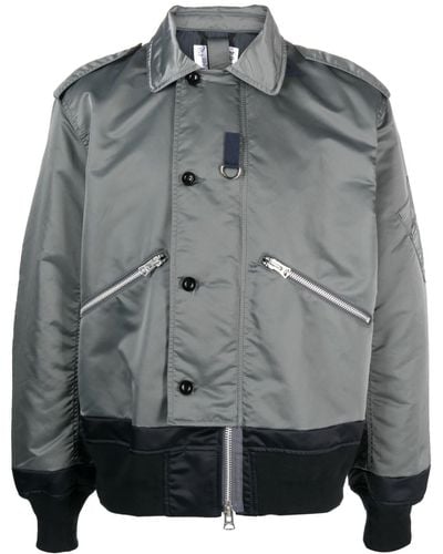 Sacai Off-centre Button-fastening Bomber Jacket - Gray