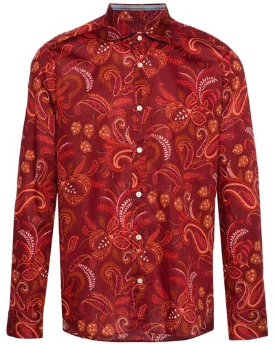 Tintoria Mattei 954 Floral-print Cotton Shirt - Red