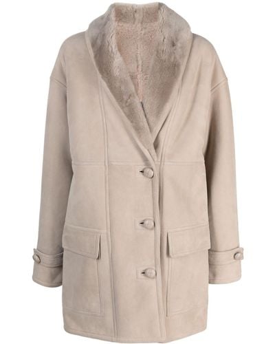 Liska Shearling-collar Single-breasted Coat - Natural