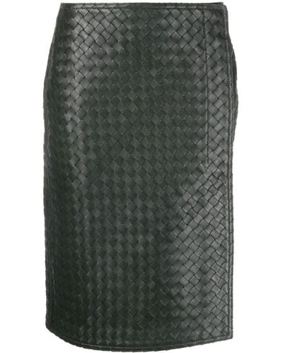 Bottega Veneta Intrecciato Leather High-waisted Skirt - Green