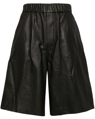 Ami Paris Leather Bermuda Shorts - Black