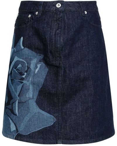 KENZO Rose-print Denim Miniskirt - Blue