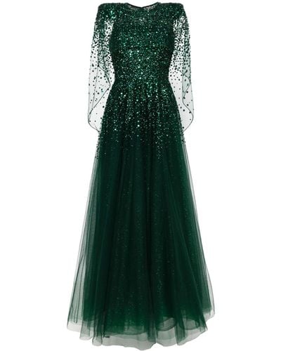 Jenny Packham Osha Sequin-embellished Cape Gown - Green