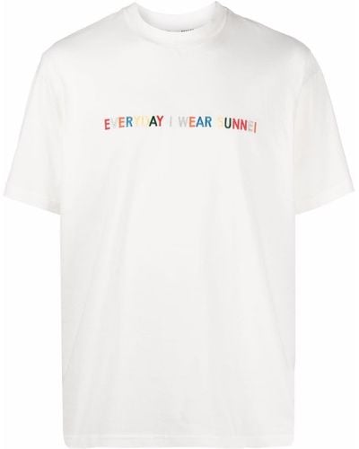 Sunnei Slogan-embroidered Cotton T-shirt - White