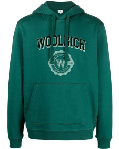 Woolrich Logo-print Organic-cotton Hoodie - Green