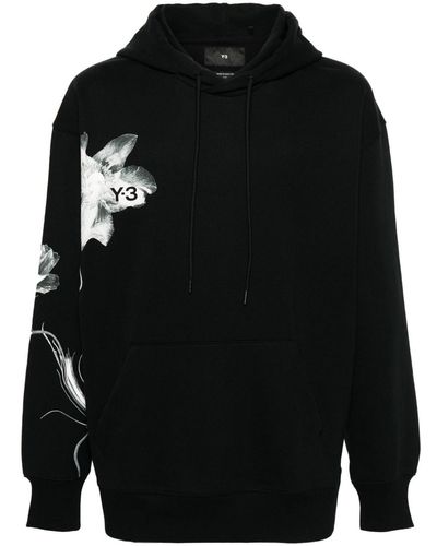 Y-3 Floral-print drawstring hoodie - Nero