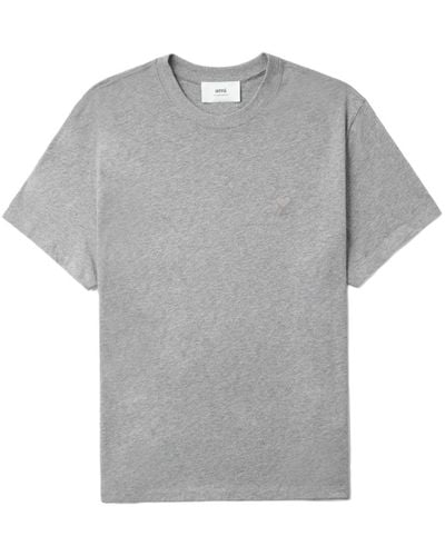 Ami Paris Logo-embroidered Cotton T-shirt - Gray