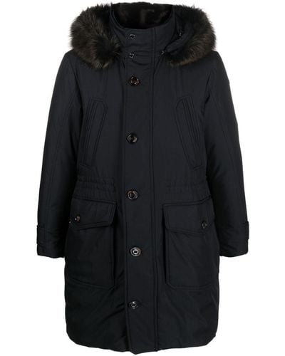 Moorer Button-down Hooded Raincoat - Black
