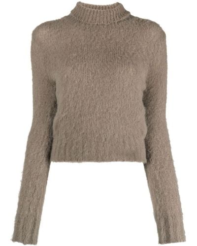 Ami Paris High-neck Brushed-effect Sweater - Natural