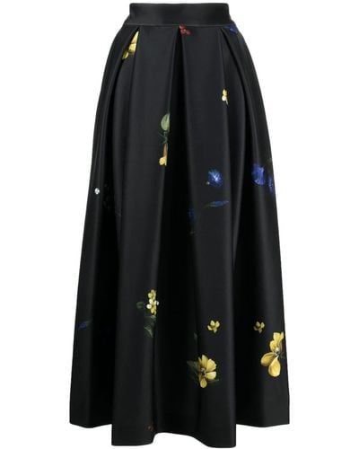 Elie Saab Falda midi con estampado floral - Negro