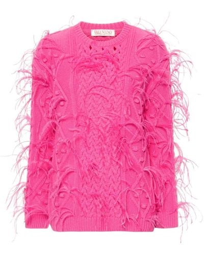 Valentino Garavani Feather-detail Knitted Sweater - Pink