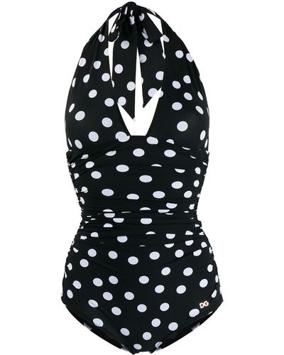 Dolce & Gabbana Polka Dot Halterneck Swimsuit - Black