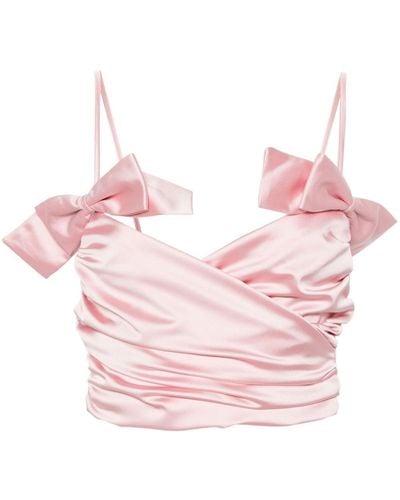 Fiorucci Bow-embellished Satin Cropped Top - ピンク