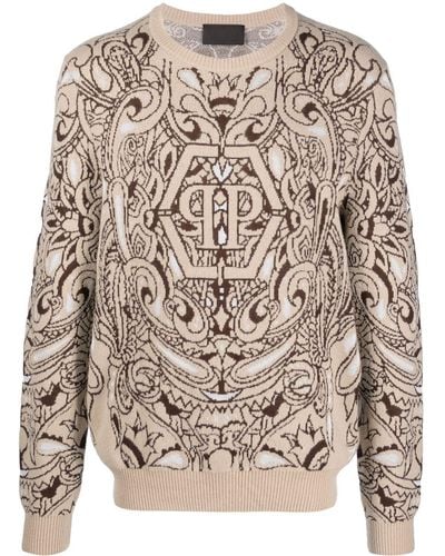 Philipp Plein Paisley-print Cashmere-silk Sweater - Brown