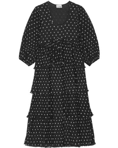 Ganni グラフィック ショートスリーブ ドレス - ブラック