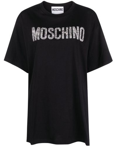 Moschino T-shirt en coton à logo orné de cristaux - Noir
