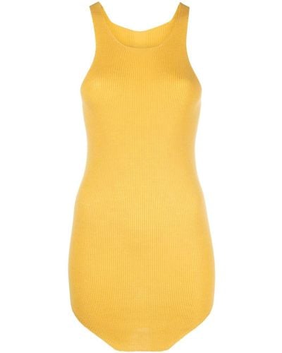 Rick Owens Ribbed-knit Asymmetric Wool Tank Top - Yellow