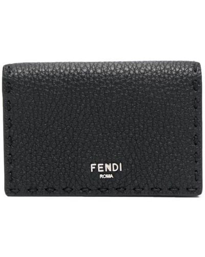 Fendi Logo-print Grained-leather Wallet - Black