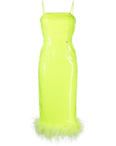 Nissa Sequin-embellished Feather-trim Dress - Yellow