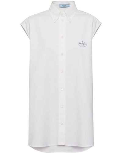 Prada Logo-print Sleeveless Oxford Shirt - White