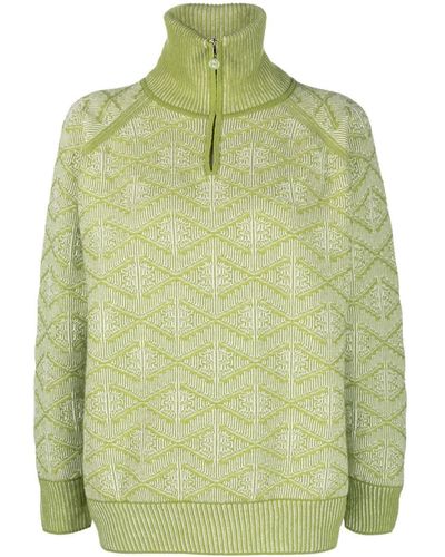 Barrie Monogram-pattern Zip-neck Sweater - Green