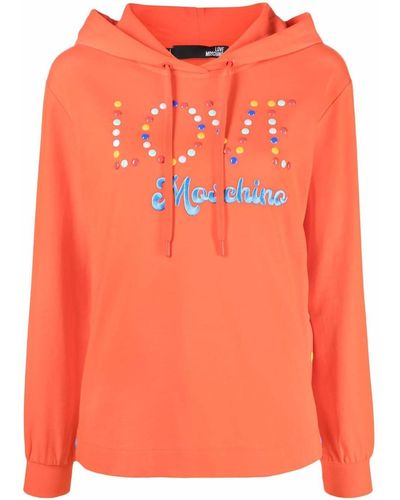 Love Moschino Hoodie boutonné à logo brodé - Orange