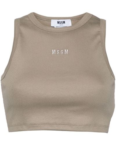 MSGM Logo-embroidered Crop Tank Top - Natural